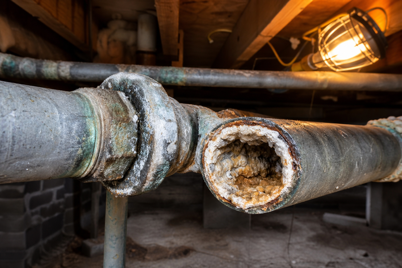 Corroded galvanized pipe interior